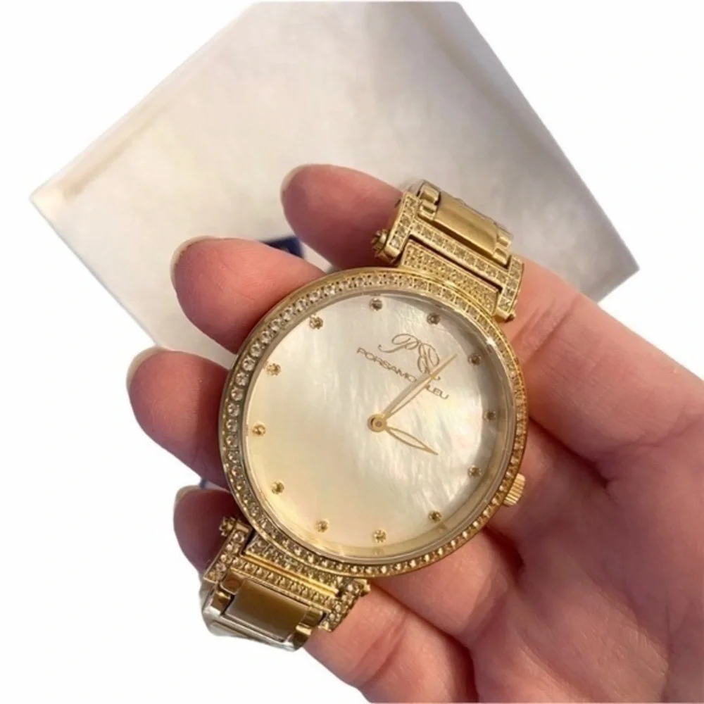 NEW Porsamo Bleu Chantal Luxury Gold Topaz Stainless Steel‎ Watch